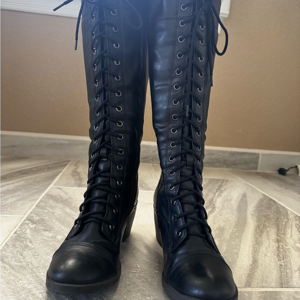 Women's Black Lace-Up Boots
